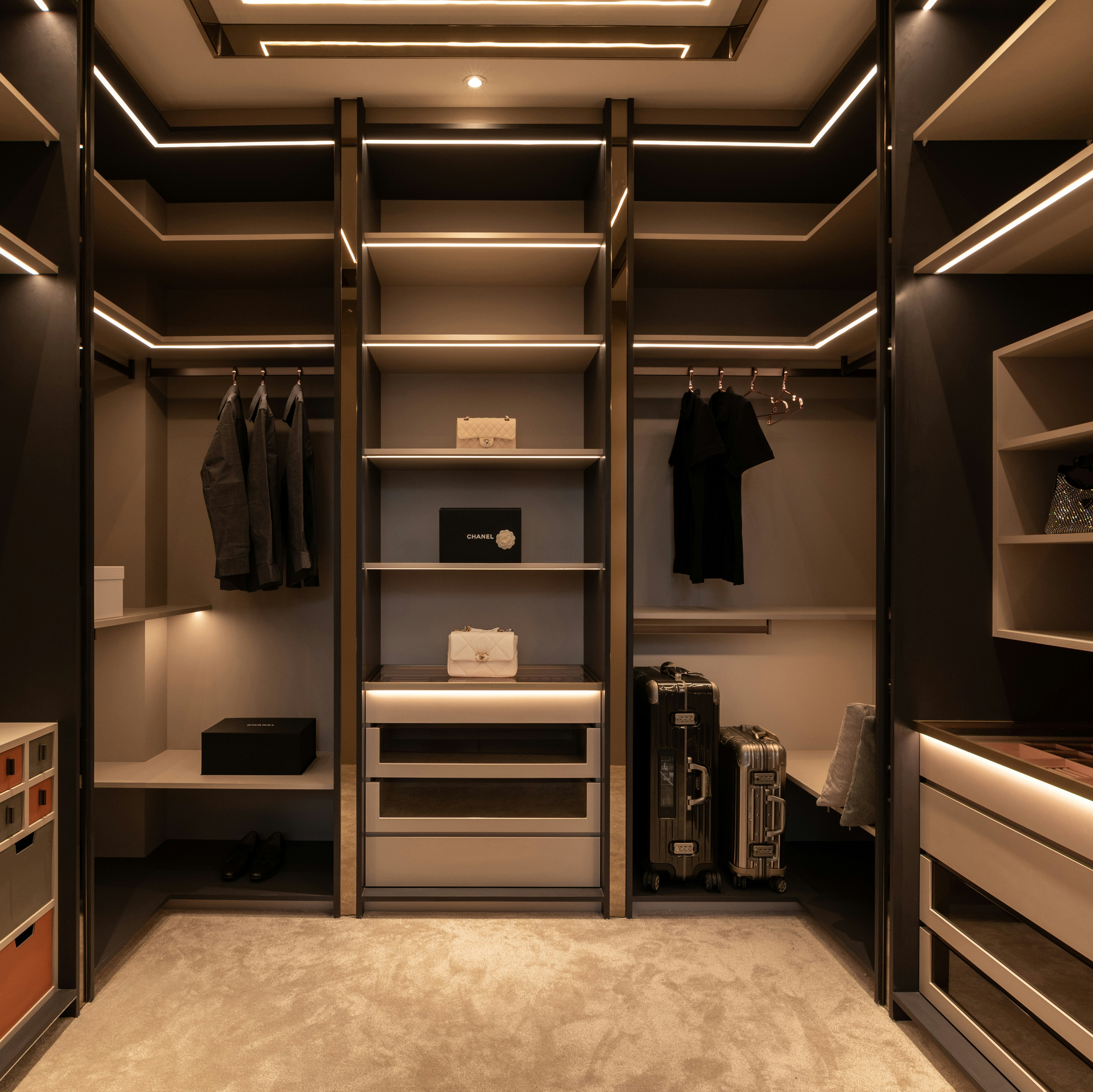 Luxury custom closet detail in a Charleston Lowcountry home